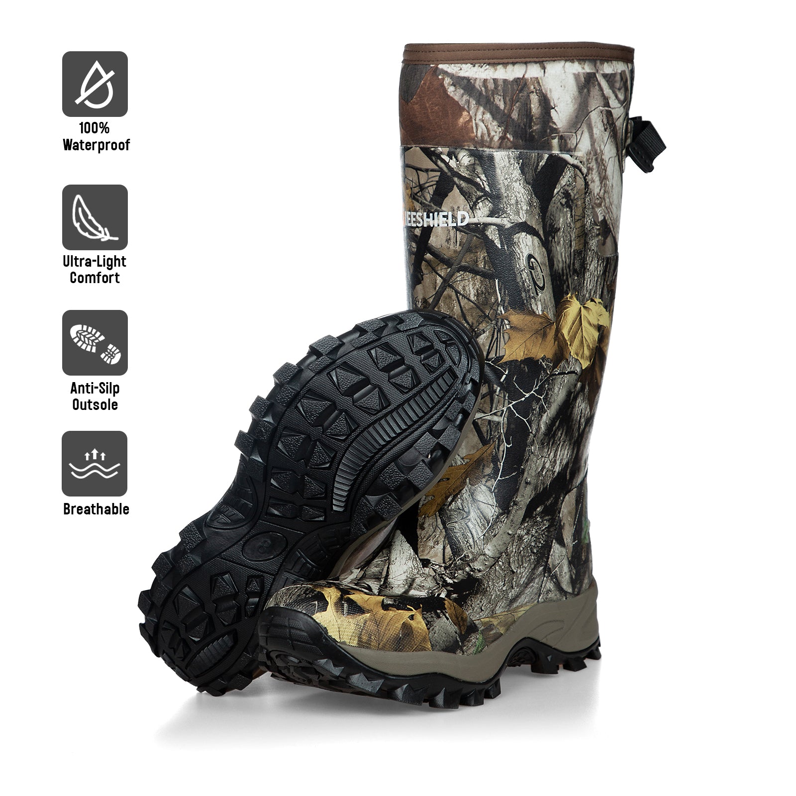 GIEESHIELD Rubber Boots for Men & Women – Ultra-Light Waterproof 6mm Neoprene Insulated Boots with Anti-Slip Sole, Warm Hunting & Rain Boots for Farming, Snow, Mud