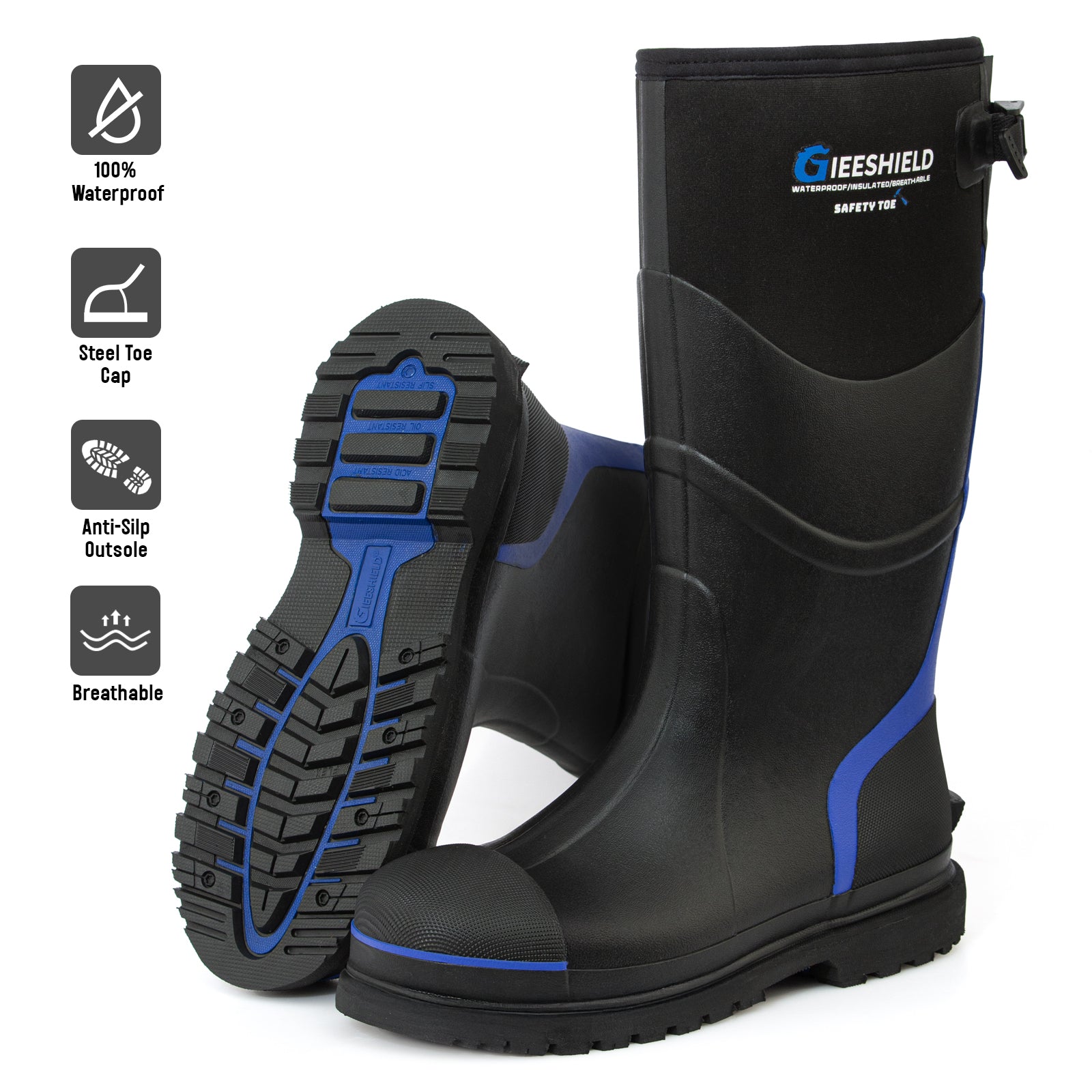 GIEESHIELD Men's Rubber Work Boots with Steel Toe & Shank, Waterproof & Anti-Slip, 6mm Neoprene, Durable Rubber Boot for Construction, Farming, Manufacturing