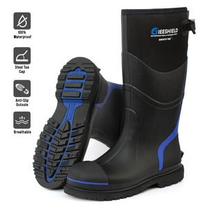 GIEESHIELD Men's Rubber Work Boots with Steel Toe & Shank, Waterproof & Anti-Slip, 6mm Neoprene, Durable Rubber Boot for Construction, Farming, Manufacturing