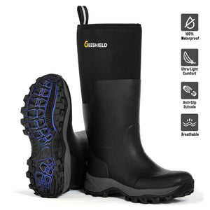 GIEESHIELD Rubber Boots for Men & Women – Ultra-Light Waterproof 6mm Neoprene Insulated Boots with Anti-Slip Sole, Warm Hunting & Rain Boots for Farming, Snow, Mud(Black）
