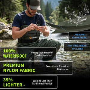 GIEESHIELD Waterproof Bootfoot Chest Waders – Lightweight 2-Ply Nylon/PVC for Fishing & Hunting with Boot Hanger