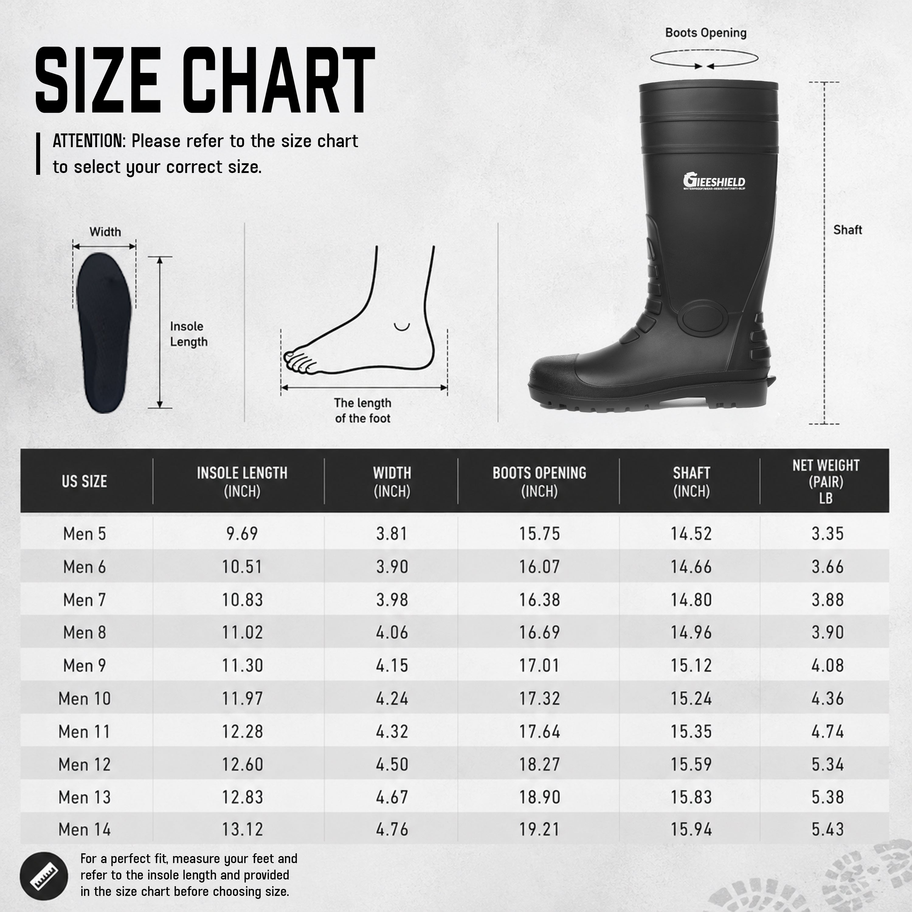 GIEESHIELD PVC Rain Boots for Men And Women – Waterproof Slip-Resistant Rubber Work Boots, Seamless Durable Tall Knee Boots for Agriculture, Gardening, Fishing, Industrial & Outdoor Work