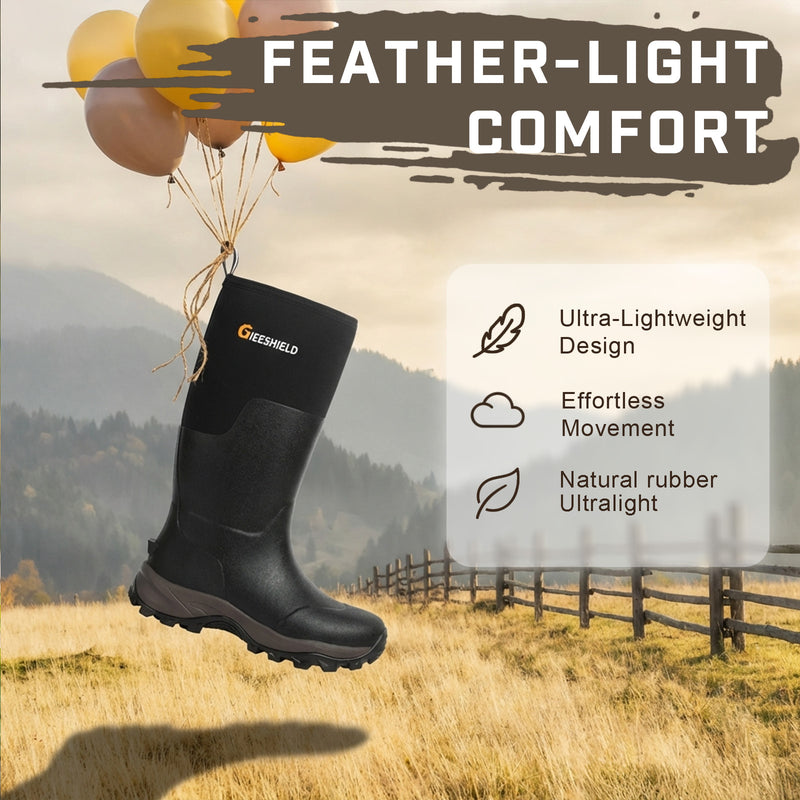 GIEESHIELD Rubber Boots for Men & Women – Ultra-Light Waterproof 6mm Neoprene Insulated Boots with Anti-Slip Sole, Warm Hunting & Rain Boots for Farming, Snow, Mud(Black）