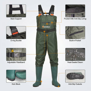 GIEESHIELD Waterproof Bootfoot Chest Waders – Lightweight 2-Ply Nylon/PVC for Fishing & Hunting with Boot Hanger