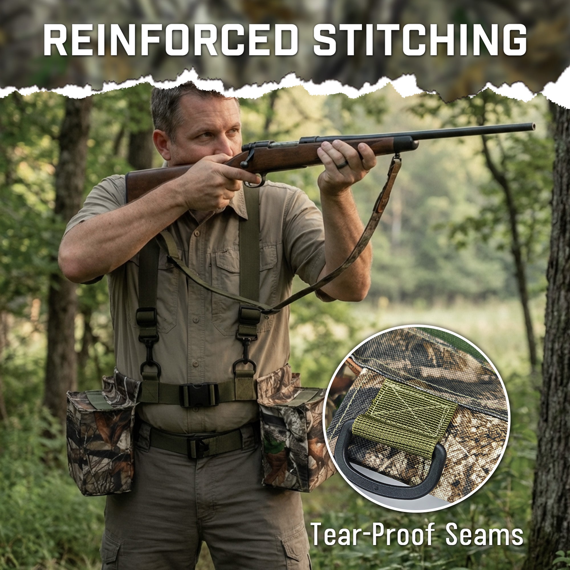 Hunting Belt with Shoulder Strap, Quick-Release Game Belt with Shell Pouch & Bottle Holder for Dove Hunting