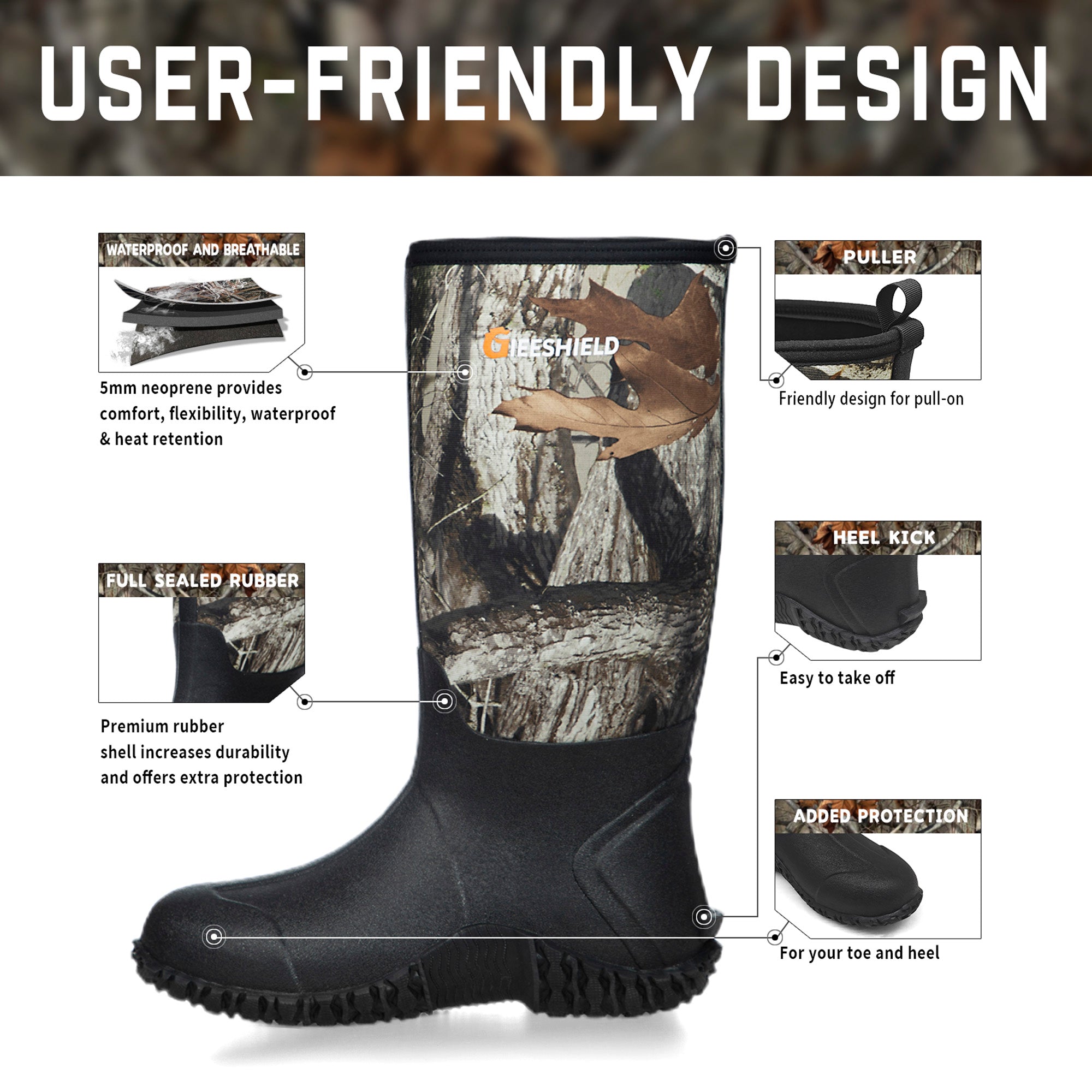 GIEESHIELD Rubber Boots for Men And Women,Waterproof Insulated Hunting & Work Boots with Steel Shank, Durable Anti-Slip Outdoor Boots for Farming, Gardening, Fishing, Mud Working