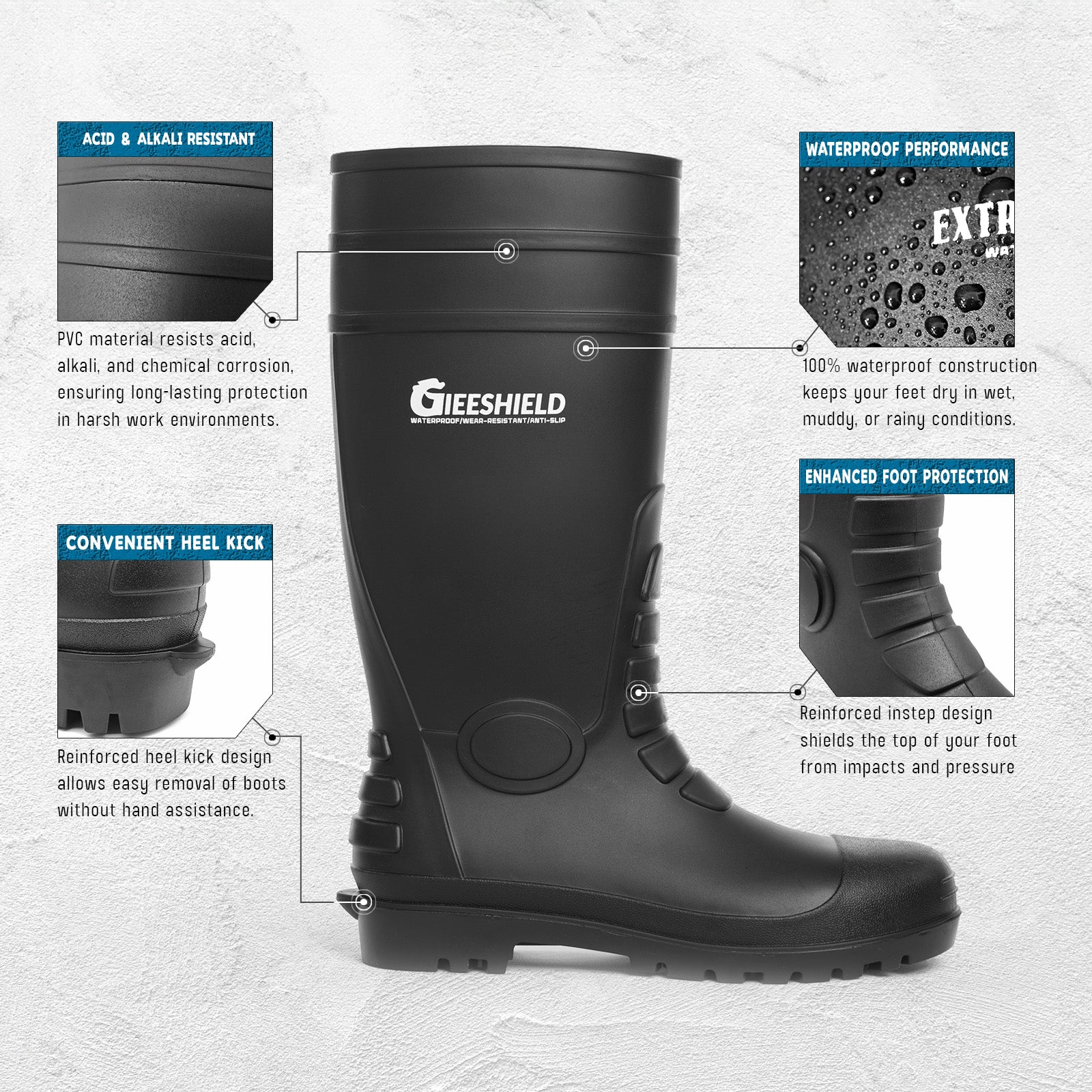 GIEESHIELD PVC Rain Boots for Men And Women – Waterproof Slip-Resistant Rubber Work Boots, Seamless Durable Tall Knee Boots for Agriculture, Gardening, Fishing, Industrial & Outdoor Work