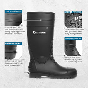 GIEESHIELD PVC Rain Boots for Men And Women – Waterproof Slip-Resistant Rubber Work Boots, Seamless Durable Tall Knee Boots for Agriculture, Gardening, Fishing, Industrial & Outdoor Work