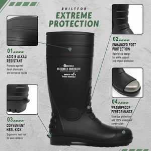 GIEESHIELD Men's Rain Boots Steel Toe PVC Rubber Boots - Waterproof Slip-Resistant Garden Fishing Outdoor Knee High Work Boots for Construction, Agriculture, Industrial & Heavy Duty