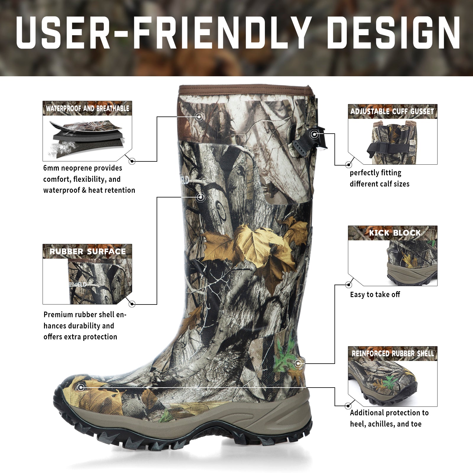 GIEESHIELD Rubber Boots for Men & Women – Ultra-Light Waterproof 6mm Neoprene Insulated Boots with Anti-Slip Sole, Warm Hunting & Rain Boots for Farming, Snow, Mud