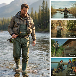GIEESHIELD Waterproof Bootfoot Chest Waders – Lightweight 2-Ply Nylon/PVC for Fishing & Hunting with Boot Hanger
