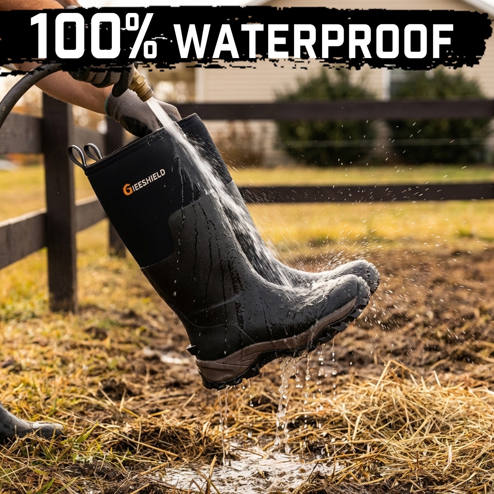 GIEESHIELD Rubber Boots for Men & Women – Ultra-Light Waterproof 6mm Neoprene Insulated Boots with Anti-Slip Sole, Warm Hunting & Rain Boots for Farming, Snow, Mud(Black）