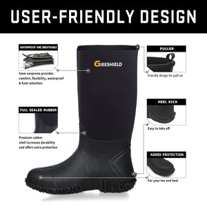 GIEESHIELD Rubber Boots for Men And Women,Waterproof Insulated Hunting & Work Boots with Steel Shank, Durable Anti-Slip Outdoor Boots for Farming, Gardening, Fishing, Mud Working