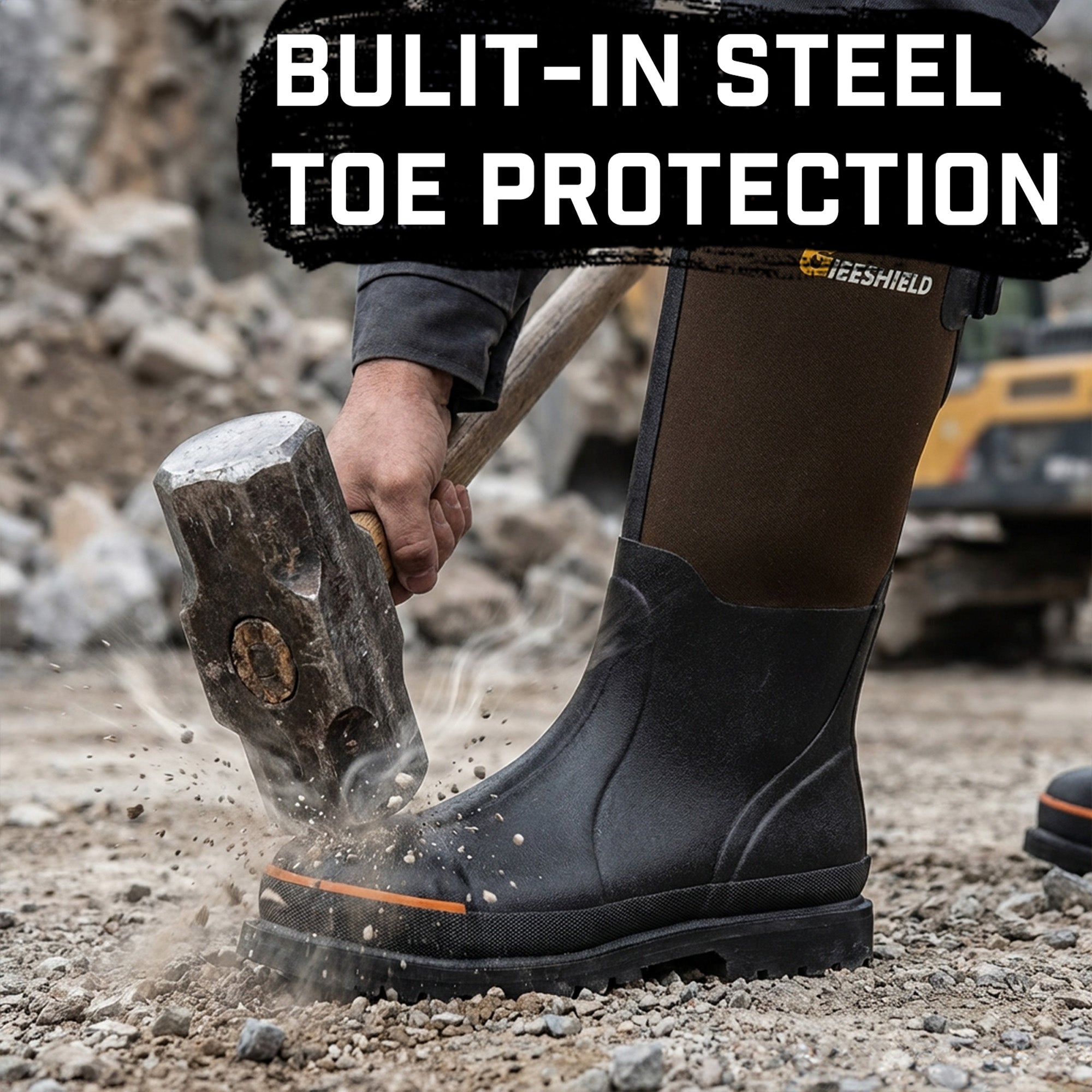 Men's Rubber Work Boots with Steel Toe & Shank, Waterproof & Anti-Slip, 6mm Neoprene, Durable Brown Rubber Boot for Construction, Farming, Manufacturing, Sizes 7-14