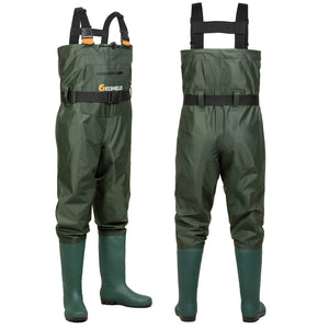 GIEESHIELD Waterproof Bootfoot Chest Waders – Lightweight 2-Ply Nylon/PVC for Fishing & Hunting with Boot Hanger