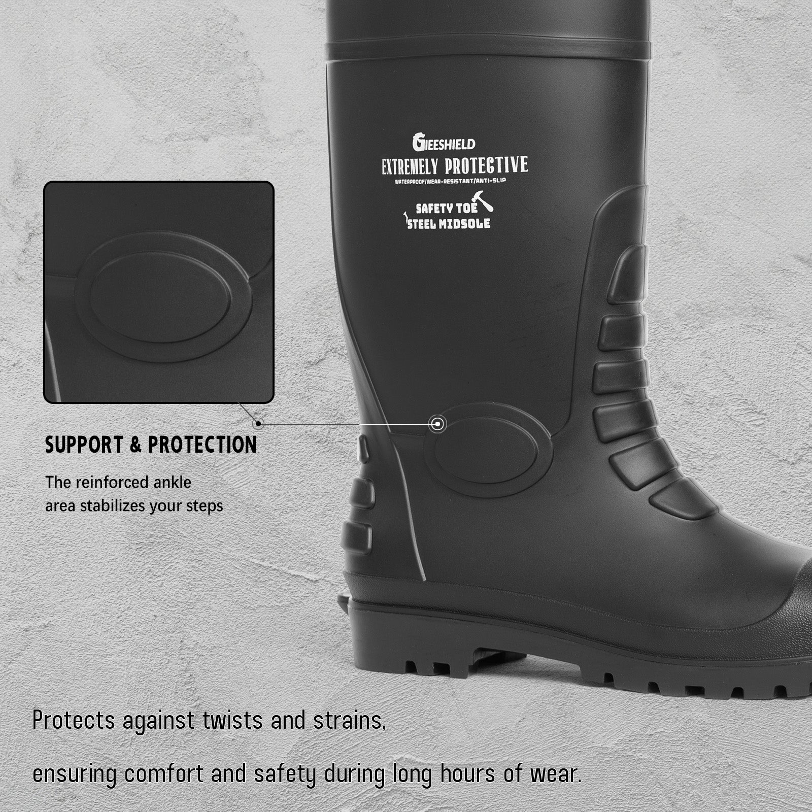 GIEESHIELD Men's Rain Boots Steel Toe PVC Rubber Boots - Waterproof Slip-Resistant Garden Fishing Outdoor Knee High Work Boots for Construction, Agriculture, Industrial & Heavy Duty