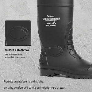 GIEESHIELD Men's Rain Boots Steel Toe PVC Rubber Boots - Waterproof Slip-Resistant Garden Fishing Outdoor Knee High Work Boots for Construction, Agriculture, Industrial & Heavy Duty