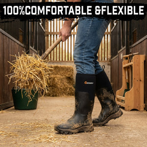 GIEESHIELD Rubber Boots for Men & Women – Ultra-Light Waterproof 6mm Neoprene Insulated Boots with Anti-Slip Sole, Warm Hunting & Rain Boots for Farming, Snow, Mud(Black）