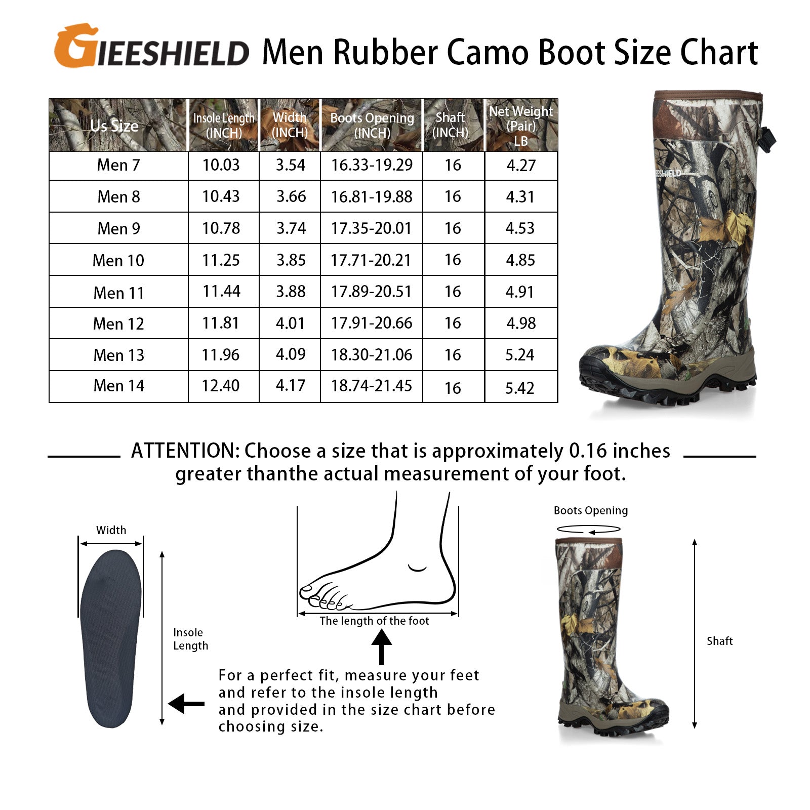 GIEESHIELD Rubber Boots for Men & Women – Ultra-Light Waterproof 6mm Neoprene Insulated Boots with Anti-Slip Sole, Warm Hunting & Rain Boots for Farming, Snow, Mud