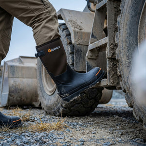 Men's Rubber Work Boots with Steel Toe & Shank, Waterproof & Anti-Slip, 6mm Neoprene, Durable Brown Rubber Boot for Construction, Farming, Manufacturing, Sizes 7-14