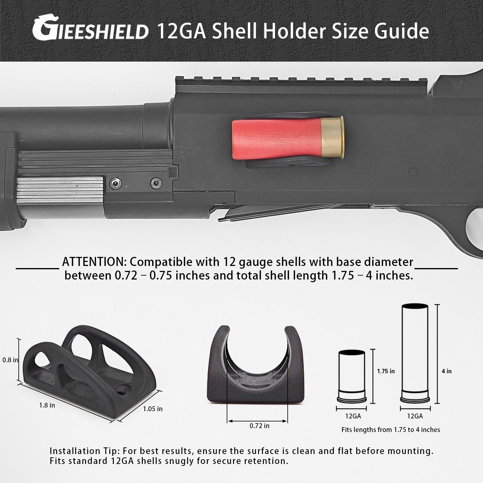 12 Gauge Shotgun Shell Holder – Tactical Ammo Carrier – PA12 Plastic Mount with Screw Hole – Compatible with Most 12GA Shotguns – Durable Shell Rack for Hunting and Range