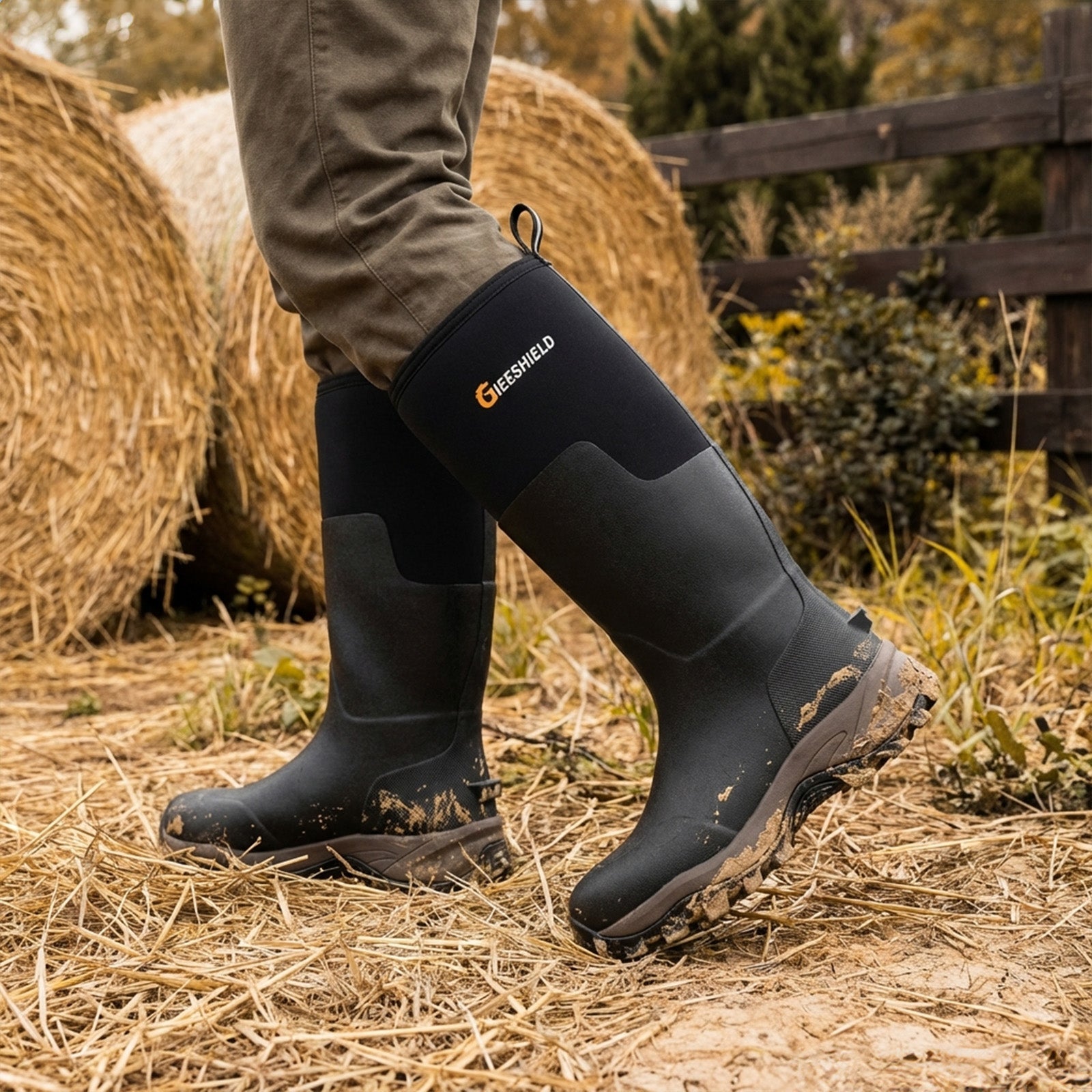 GIEESHIELD Rubber Boots for Men & Women – Ultra-Light Waterproof 6mm Neoprene Insulated Boots with Anti-Slip Sole, Warm Hunting & Rain Boots for Farming, Snow, Mud(Black）