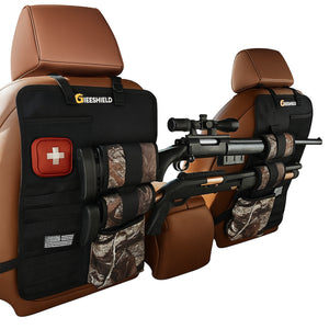 Truck Gun Rack（Set of 2）, Seat Back Gun Rack with Adjustable Straps, 600D Oxford Cloth, Universal Rifle Holder, PVC Coated, Secure Storage Pockets for Hunting Gear, Easy to Install Vehicle Gun Rack