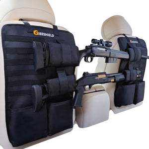Gieeshield Truck Gun Rack（Set of 2）, Seat Back Gun Rack with Adjustable Straps, 600D Oxford Cloth, Universal Rifle Holder, PVC Coated, Secure Storage Pockets for Hunting Gear, Easy to Install