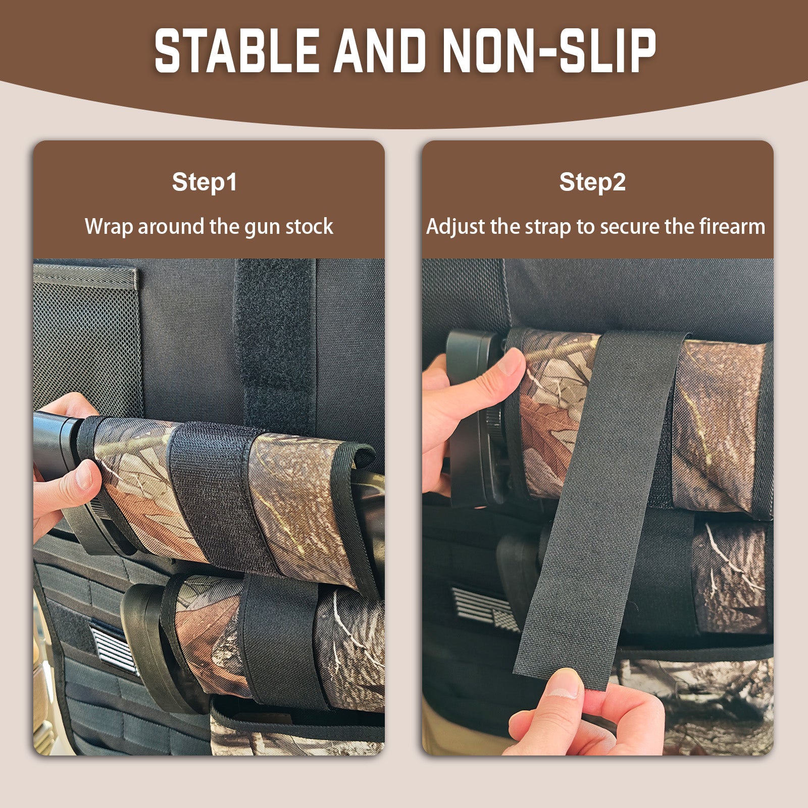 Truck Gun Rack（Set of 2）, Seat Back Gun Rack with Adjustable Straps, 600D Oxford Cloth, Universal Rifle Holder, PVC Coated, Secure Storage Pockets for Hunting Gear, Easy to Install Vehicle Gun Rack