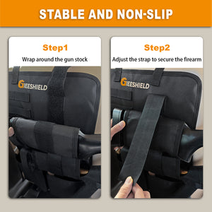 Gieeshield Truck Gun Rack（Set of 2）, Seat Back Gun Rack with Adjustable Straps, 600D Oxford Cloth, Universal Rifle Holder, PVC Coated, Secure Storage Pockets for Hunting Gear, Easy to Install