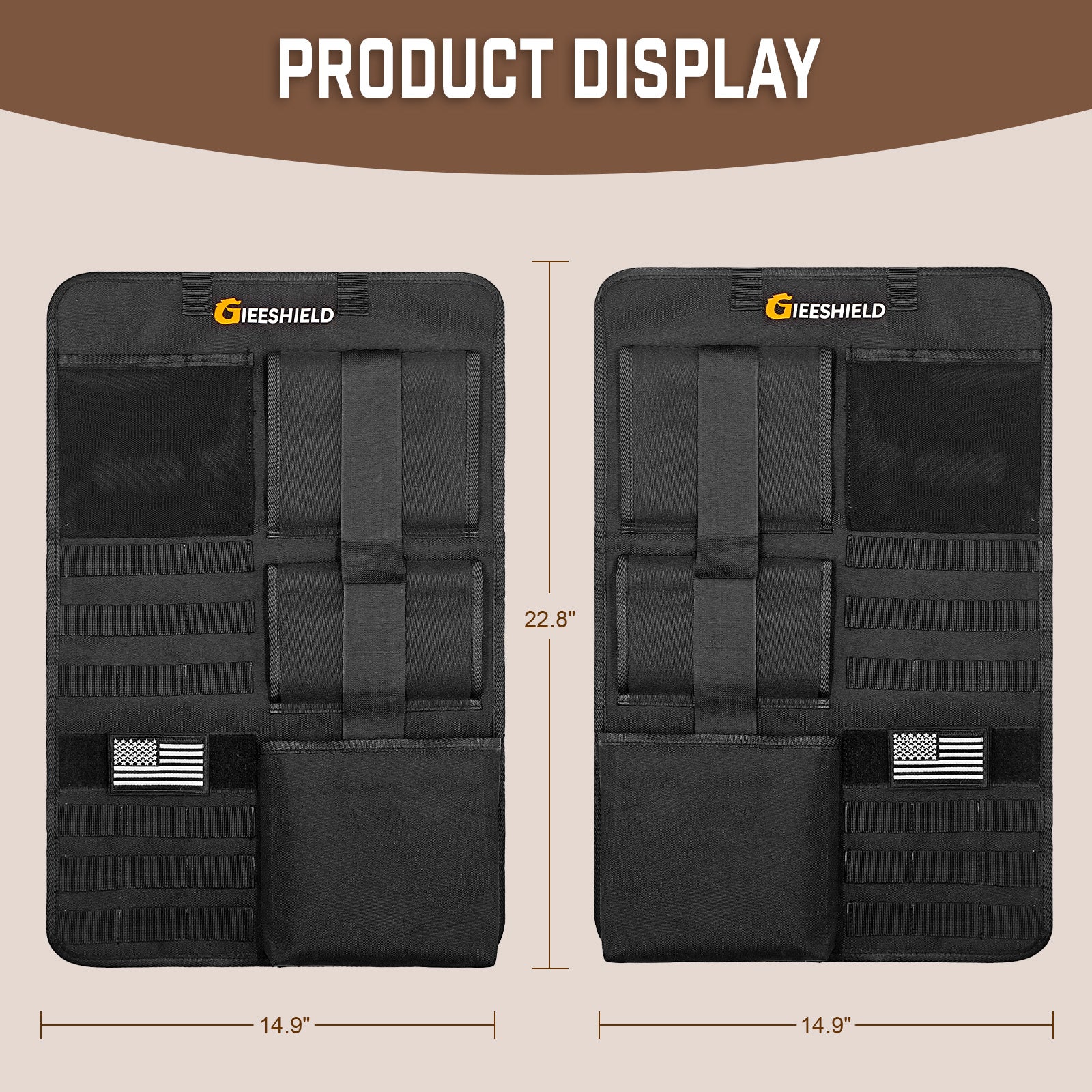 Truck Gun Rack（Set of 2）, Seat Back Gun Rack with Adjustable Straps, 600D Oxford Cloth, Universal Rifle Holder, PVC Coated, Secure Storage Pockets for Hunting Gear, Easy to Install Vehicle Gun Rack