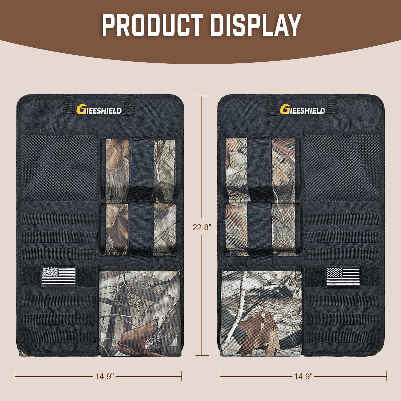 Truck Gun Rack（Set of 2）, Seat Back Gun Rack with Adjustable Straps, 600D Oxford Cloth, Universal Rifle Holder, PVC Coated, Secure Storage Pockets for Hunting Gear, Easy to Install Vehicle Gun Rack
