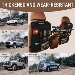 Truck Gun Rack（Set of 2）, Seat Back Gun Rack with Adjustable Straps, 600D Oxford Cloth, Universal Rifle Holder, PVC Coated, Secure Storage Pockets for Hunting Gear, Easy to Install Vehicle Gun Rack