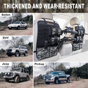 Truck Gun Rack（Set of 2）, Seat Back Gun Rack with Adjustable Straps, 600D Oxford Cloth, Universal Rifle Holder, PVC Coated, Secure Storage Pockets for Hunting Gear, Easy to Install Vehicle Gun Rack
